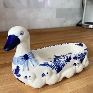 Vintage Delft Blue Mother Goose Butter Dish